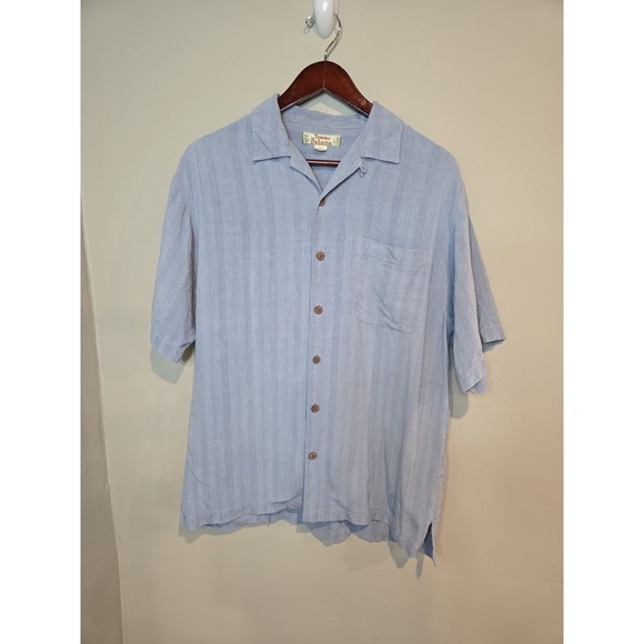Tommy Bahama Other - Tommy Bahama Silk Camp Shirt Men Medium Vintage Blue Textured Button Up Hawaiian